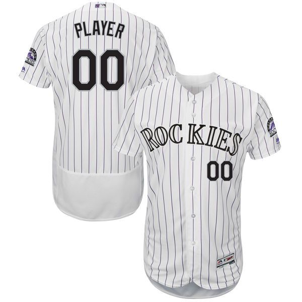 Men Colorado Rockies Majestic White Home Flex Base Authentic Collection Custom MLB Jersey with Commemorative Patch